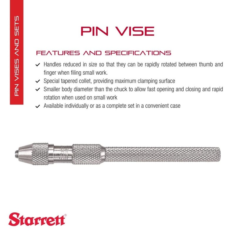 Starrett Pin Vise with Knurled Handles Smaller Body Diameter than the Chuck and Special Tapered Collet for Maximum Clamping Surface  030062 Range  162B - Image 2