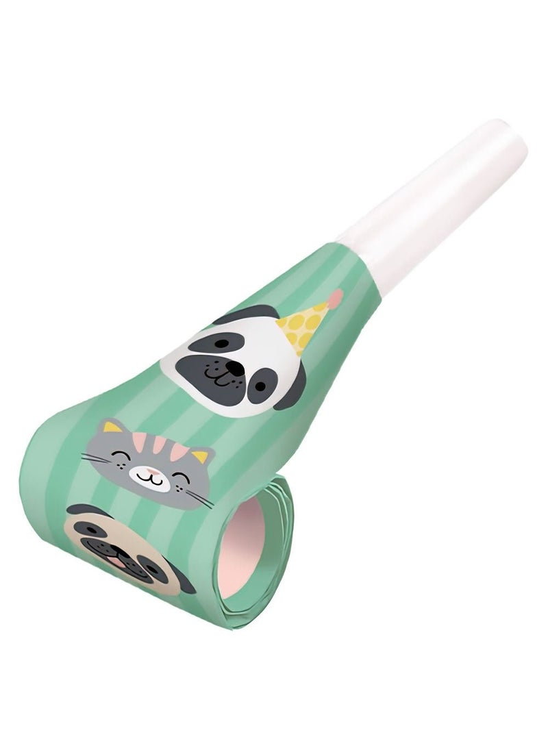 Hello Pets Party Blowers Green Cats Dogs 9cm 8-Pack