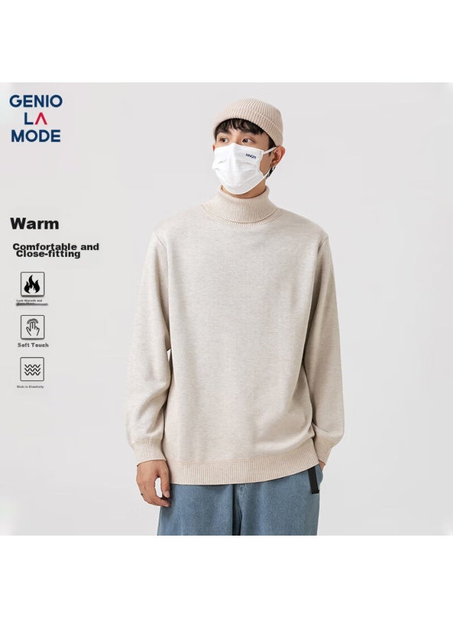 GENIOLAMODE Geniolamode Turtleneck Sweater For Men, Autumn And Winter Inner Wear, Warm Base Layer Knit Sweater, Men's Wool Top, Khaki, 3xl  - Image 1