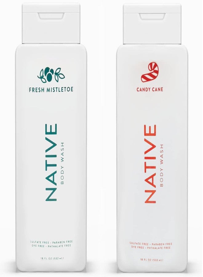 Native Special Edition Winter Body Wash |for Women & Men | Sulfate Free, Paraben Free, Dye Free, with Naturally Derived Clean Ingredients, 18 oz each (2 Pack) (Fresh Mistletoe & Candy Cane)
