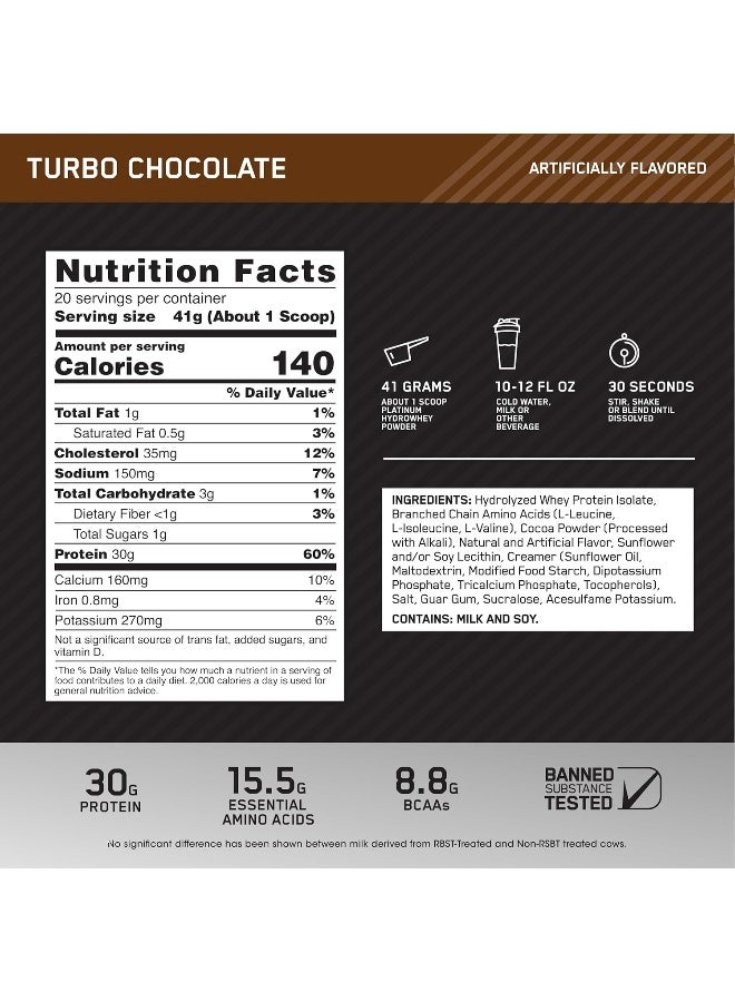 أوبتيموم نيوتريشن مسحوق بروتين مصل اللبن البلاتيني، 30 جرامًا من البروتين لدعم العضلات واستعادتها، مسحوق بروتين مصل اللبن المعزول بنسبة 100% - شوكولاتة توربو، 1.75 رطل، 20 حصة (820 جم) - Image 2