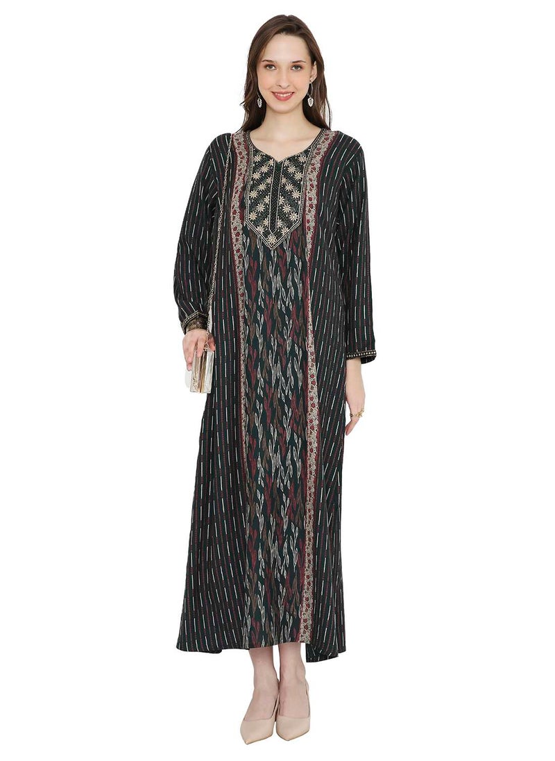 HANA & SARA - UNIQUE THREAD EMBROIDERY WITH SMALL STONE WORK LONG VISCOSE ARABIC KAFTAN FARASHA DRESS - Image 1
