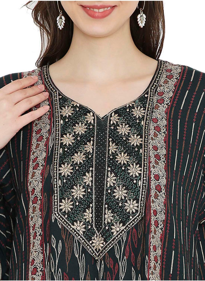 HANA & SARA - UNIQUE THREAD EMBROIDERY WITH SMALL STONE WORK LONG VISCOSE ARABIC KAFTAN FARASHA DRESS - Image 1