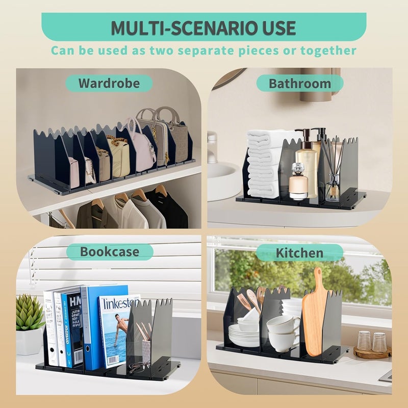Horoof Home Adjustable Acrylic Purse Organizer - 2-Pack Black Shelf Divider for Handbags and Books - Image 4