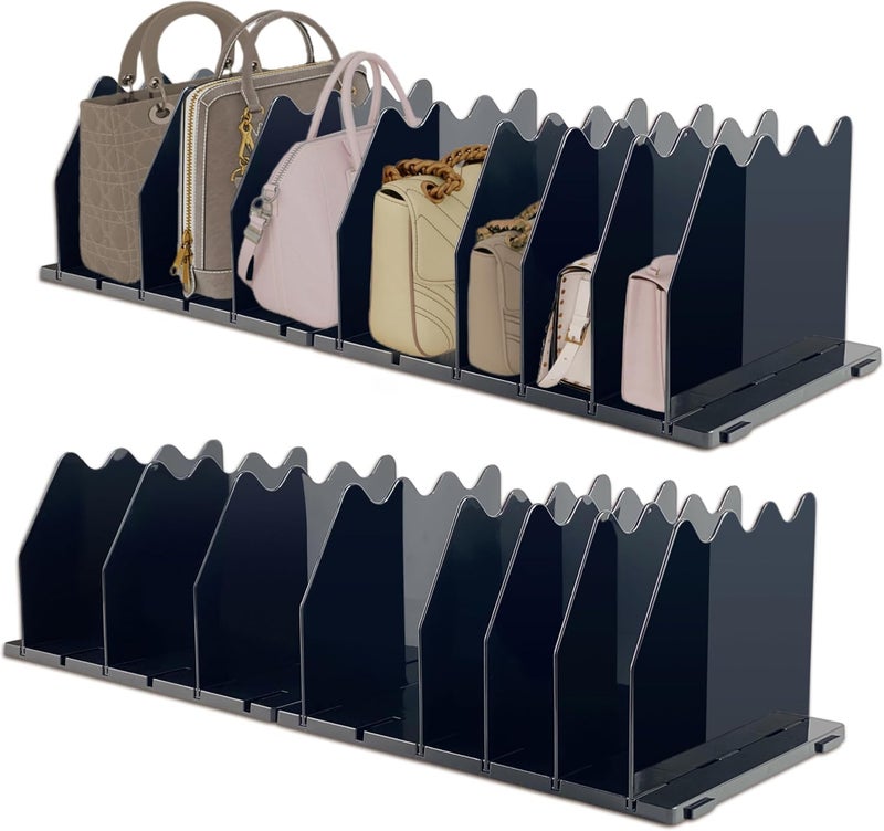 Horoof Home Adjustable Acrylic Purse Organizer - 2-Pack Black Shelf Divider for Handbags and Books - Image 1