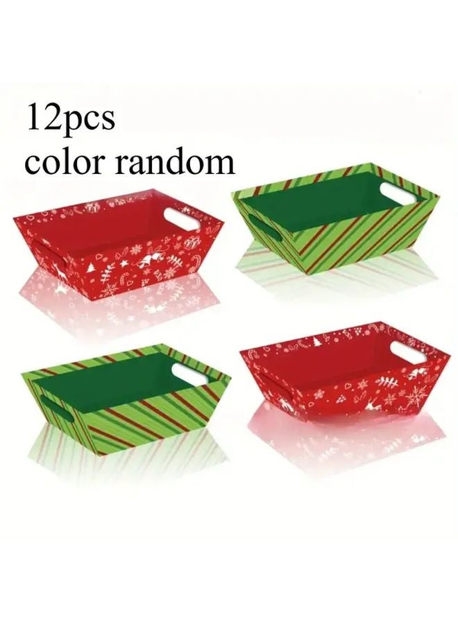 12 قطعة من علب الهدايا عيد الميلاد مع أغطية باللون الأحمر والأخضر ورقاقات الثلج والرنة وشجرة الصنوبر - Image 1