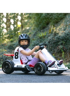 12V Battery-Powered Electric Go Kart for Kids Ages  3-10 and Up-Electric Vehicle Car Racing Drift Car with Pedal,Bluetooth/FM,and Remote Control,Ideal for Boys and Girls (White).