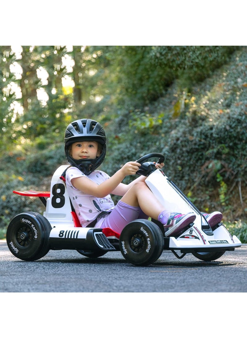 Generic - 12V Battery-Powered Electric Go Kart for Kids Ages  3-10 and Up-Electric Vehicle Car Racing Drift Car with Pedal,Bluetooth/FM,and Remote Control,Ideal for Boys and Girls (White). - Image 1