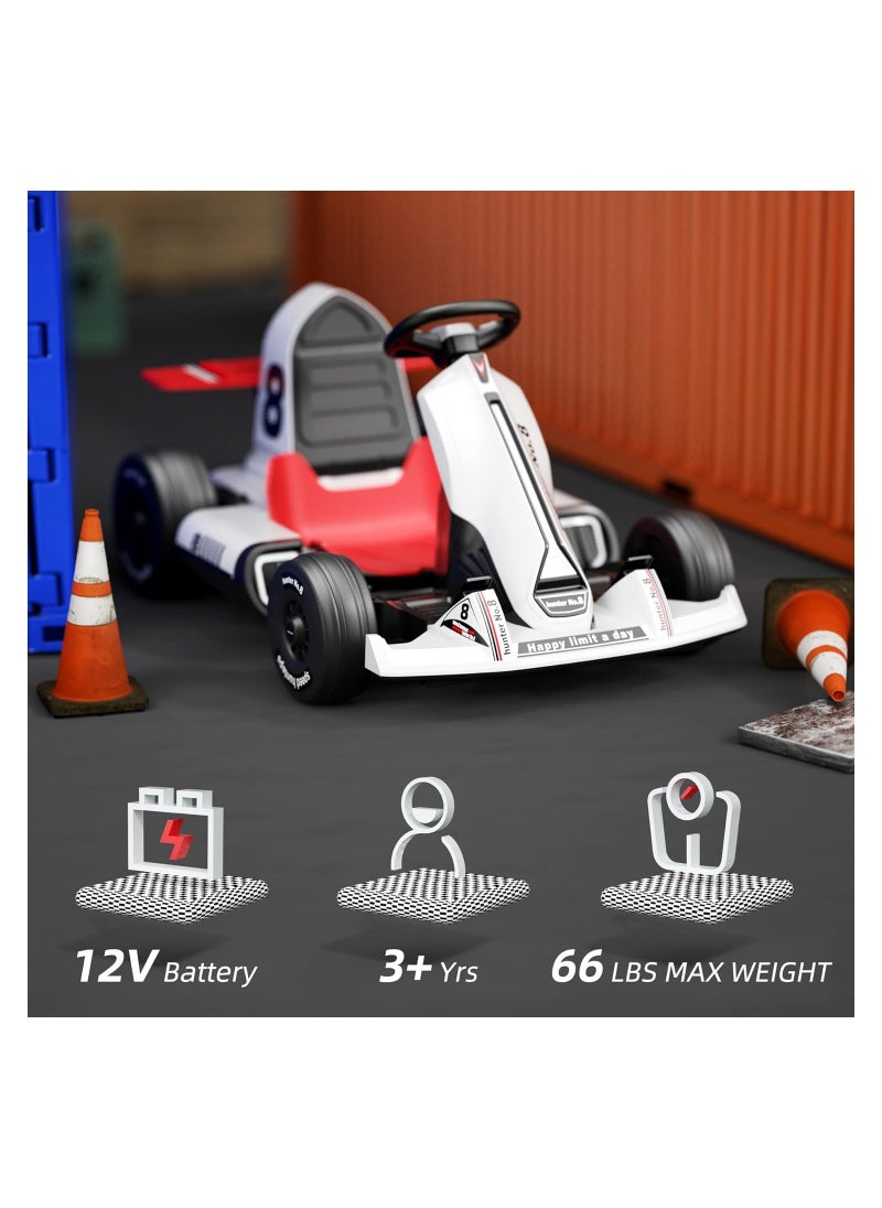 Generic - 12V Battery-Powered Electric Go Kart for Kids Ages  3-10 and Up-Electric Vehicle Car Racing Drift Car with Pedal,Bluetooth/FM,and Remote Control,Ideal for Boys and Girls (White). - Image 1