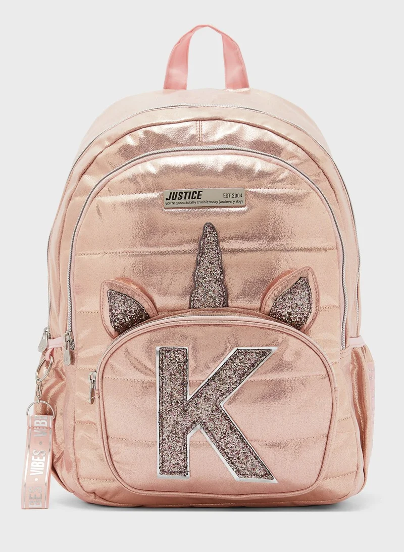 Justice Kids Quilted Unicorn Initial Backpack
