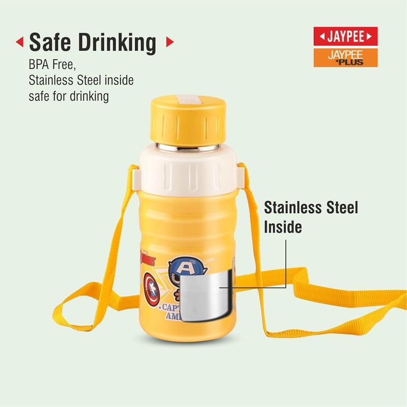 JAYPEE زجاجة ماء معزولة من الفولاذ المقاوم للصدأ JAYPEE سعة 500 مل مع غطاء قابل للفتح، أبطال مارفل الخارقين باللون الأصفر، مانعة للتسرب، خالية من BPA، درجة غذائية، زجاجة مدرسية، زجاجة نزهة وزجاجة شرب للأطفال - Image 5