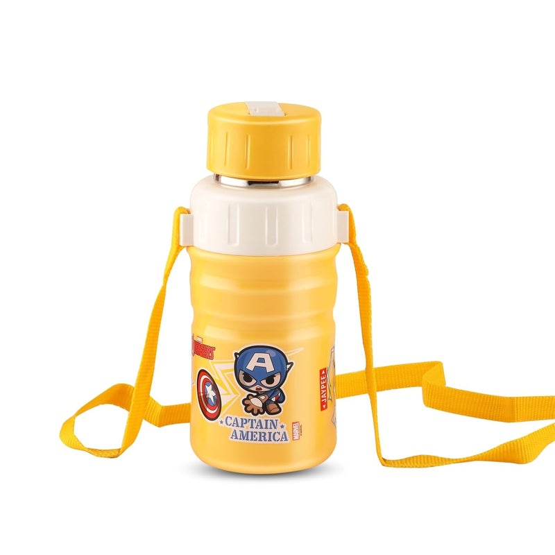 JAYPEE زجاجة ماء معزولة من الفولاذ المقاوم للصدأ JAYPEE سعة 500 مل مع غطاء قابل للفتح، أبطال مارفل الخارقين باللون الأصفر، مانعة للتسرب، خالية من BPA، درجة غذائية، زجاجة مدرسية، زجاجة نزهة وزجاجة شرب للأطفال - Image 1