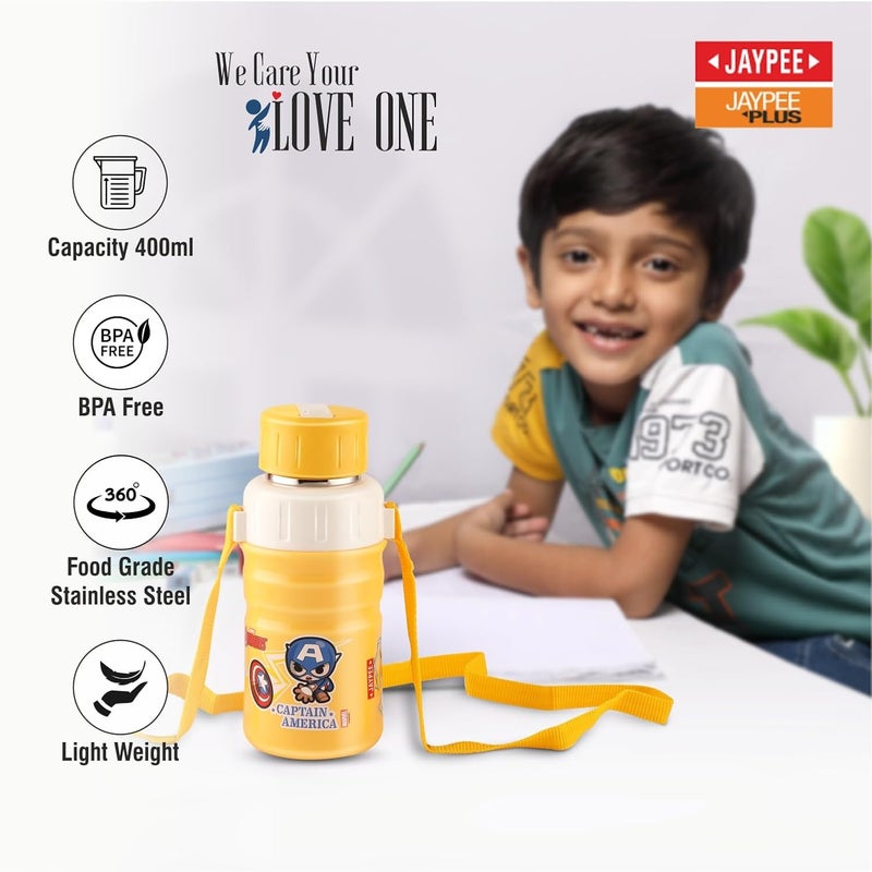 JAYPEE زجاجة ماء معزولة من الفولاذ المقاوم للصدأ JAYPEE سعة 500 مل مع غطاء قابل للفتح، أبطال مارفل الخارقين باللون الأصفر، مانعة للتسرب، خالية من BPA، درجة غذائية، زجاجة مدرسية، زجاجة نزهة وزجاجة شرب للأطفال - Image 3