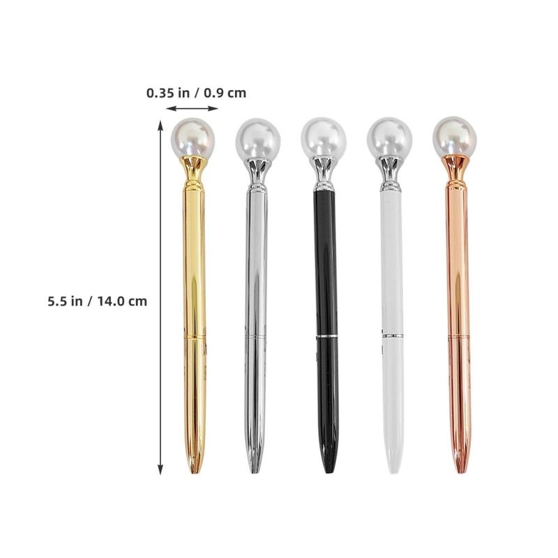 Metal Ballpoint Pens 5 Pack Pearl Finish Ergonomic Multi Tone Gold Silver Rose Gold Black White - Image 3