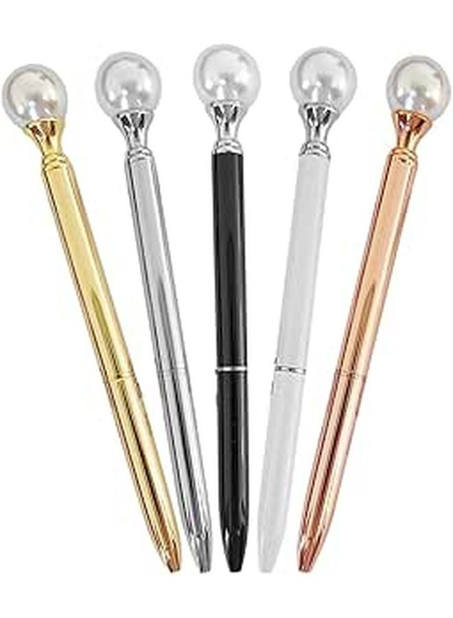 Metal Ballpoint Pens 5 Pack Pearl Finish Ergonomic Multi Tone Gold Silver Rose Gold Black White - Image 1