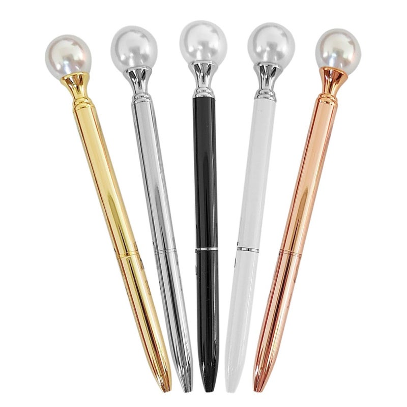 Metal Ballpoint Pens 5 Pack Pearl Finish Ergonomic Multi Tone Gold Silver Rose Gold Black White - Image 2