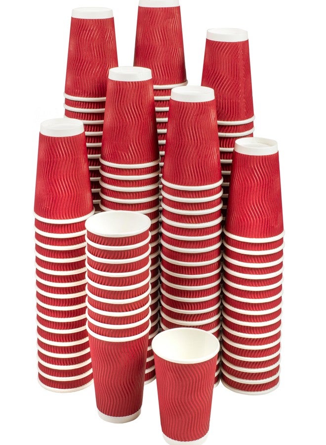 NYHI Set of 150 Ripple Insulated Red 12oz Paper Cups Coffee Tea Hot Cups Recyclable 3 Layer Rippled Wall For Better Insulation Perfect for Cappuccino Hot Cocoa or Iced Drinks - Image 1