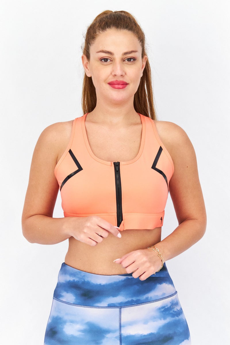 PUMA Women High Impact Front Zip Sports Bra, Orange - Image 1