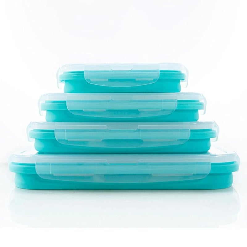 4-piece silicone collapsible portable BPA-free lunch box gas-tight vacuum seal - freezer microwave food container 350/500/800/1200mL(Mint Green)