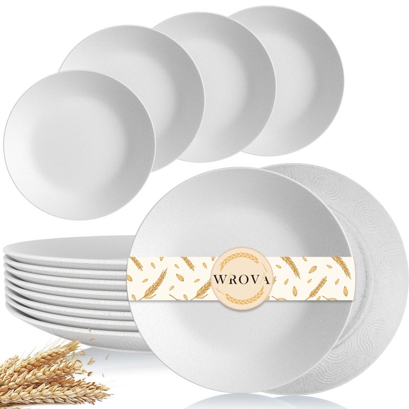 Wrova Wheat Straw Dinner Plates 10 Inch Unbreakable Set of 8 - Dishwasher & Microwave Safe Plastic Plates Reusable - Lightweight Plates for kitchen,camping,picnic,R.V. - White - Image 1