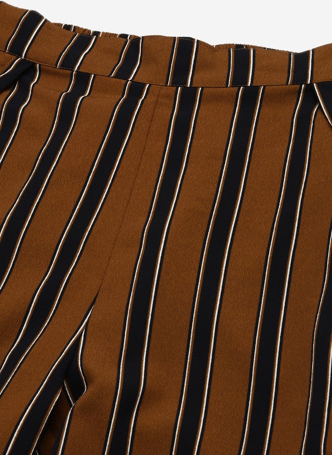 PlusS سروال بالازو مخطط بني و أزرق بحري للنساء - Image 5