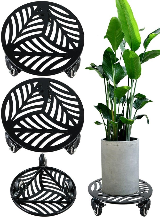 Planterhoma 3-Pack Metal Plant Caddy 12", Leaft Pattern - Image 1