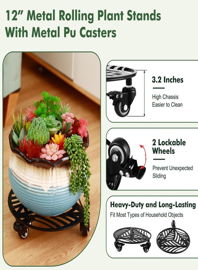 Planterhoma 3-Pack Metal Plant Caddy 12", Leaft Pattern - Image 2