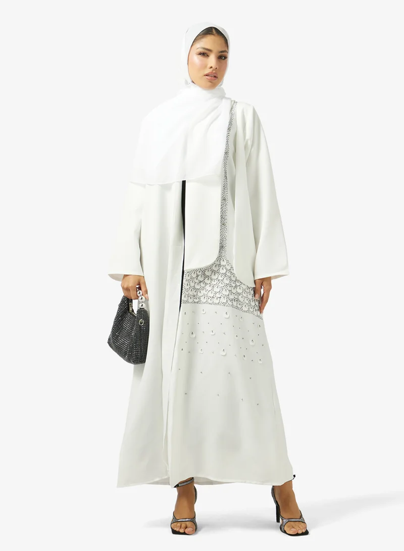 hayas closet  Embellished Open Front V Neck Abaya for Women | Best Price UAE