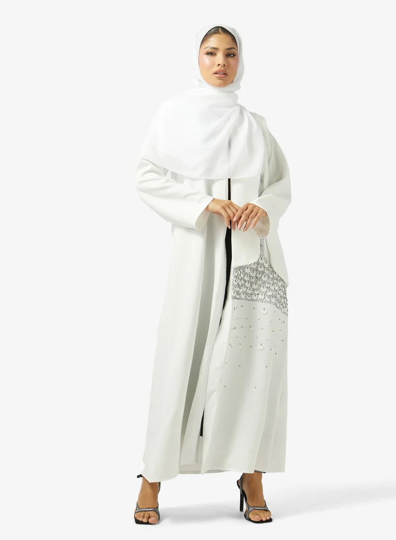 Embellished Open Front V Neck Abaya