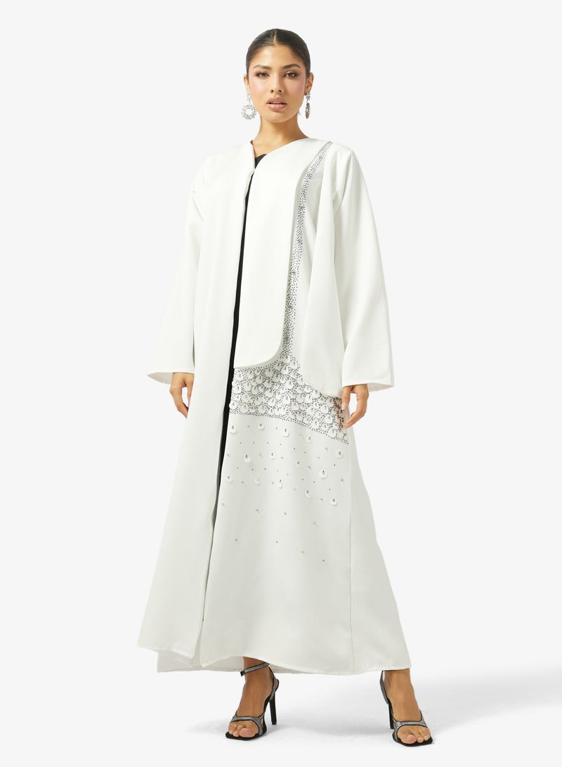 hayas closet Embellished Open Front V Neck Abaya - Image 5