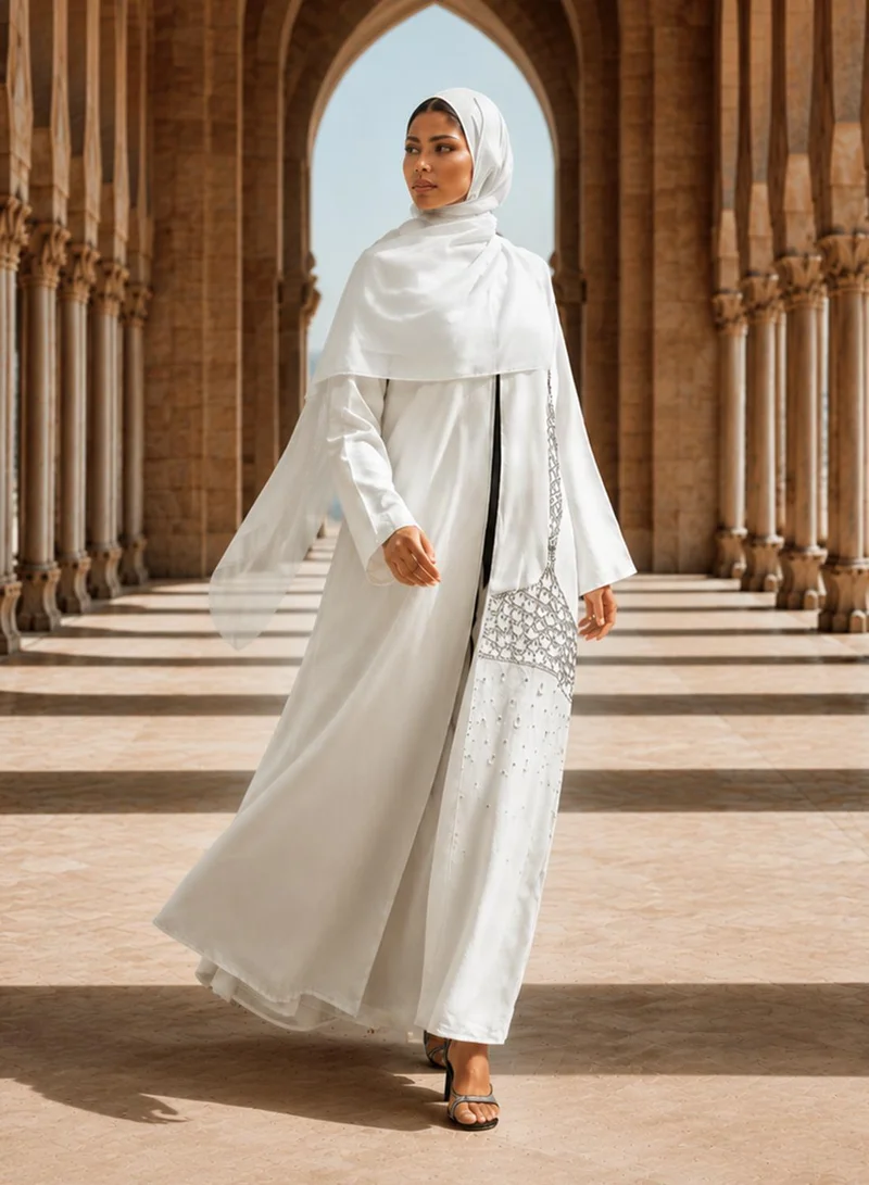 Hayas Closet Embellished Open Front V Neck Abaya