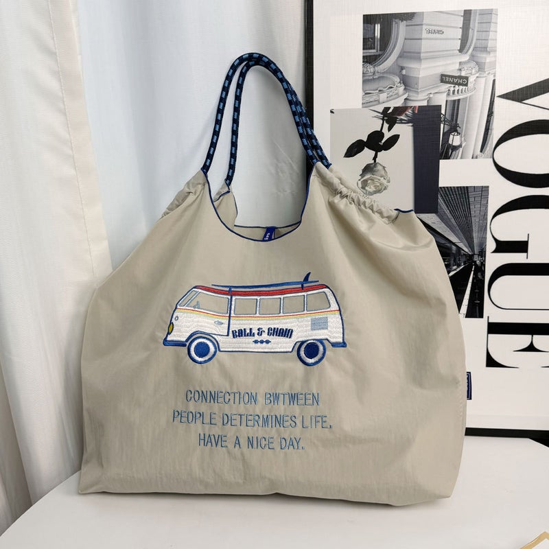 Japanese Ballchain Car Embroidered Shopping Bag Large Capacity Nylon Environmental Protection Bag Portable Shoulder Messenger Bag - Image 4