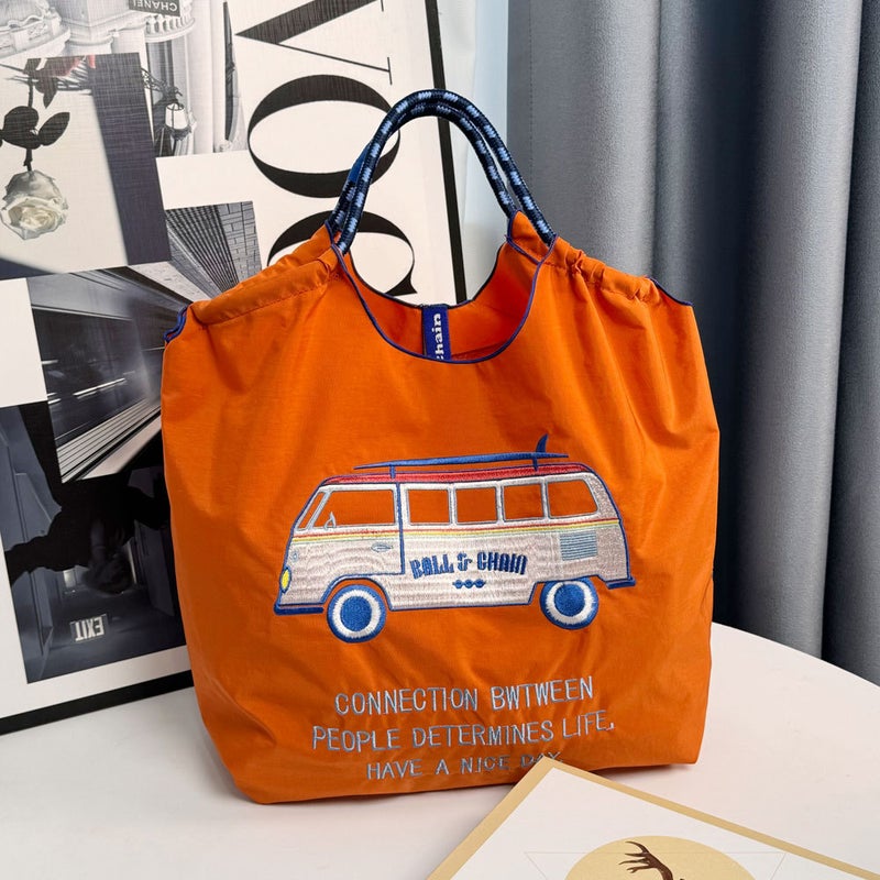Japanese Ballchain Car Embroidered Shopping Bag Large Capacity Nylon Environmental Protection Bag Portable Shoulder Messenger Bag - Image 3