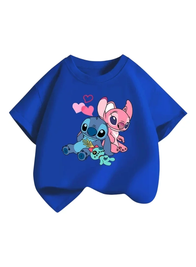 بيداني Girls Stitch Alien Cartoon  T-Shirt-Blue
