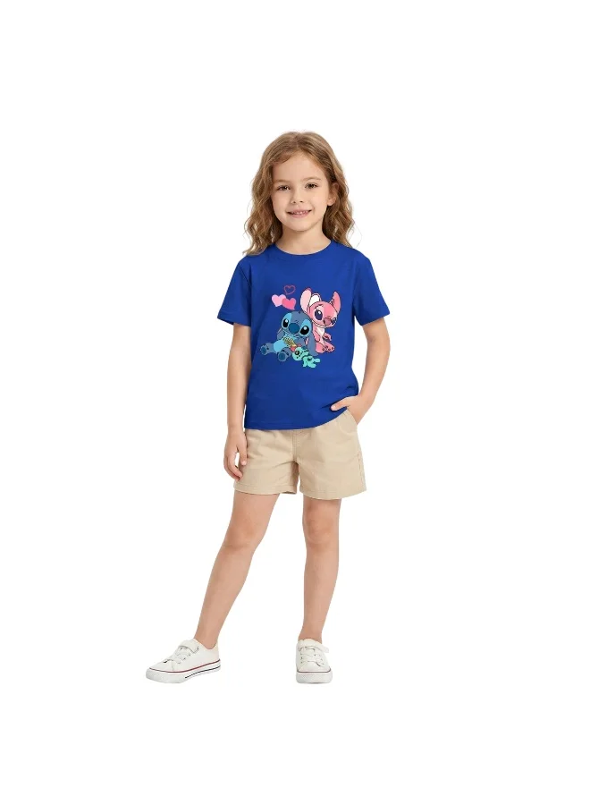 بيداني Girls Stitch Alien Cartoon  T-Shirt-Blue