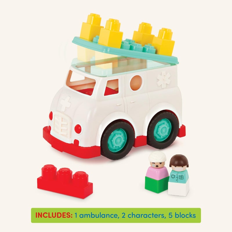 باتات Battat - Truck Truck - 8pc مجموعة بناء - 2 أرقام و 5 كتل - مركبة بناء - 12 شهرًا + - سيارة الإسعاف Locbloc - Image 4