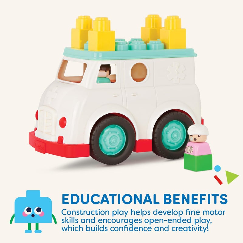 باتات Battat - Truck Truck - 8pc مجموعة بناء - 2 أرقام و 5 كتل - مركبة بناء - 12 شهرًا + - سيارة الإسعاف Locbloc - Image 3