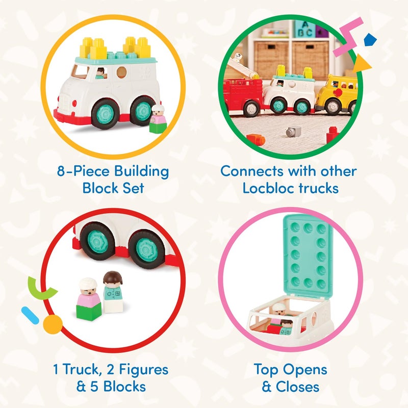 باتات Battat - Truck Truck - 8pc مجموعة بناء - 2 أرقام و 5 كتل - مركبة بناء - 12 شهرًا + - سيارة الإسعاف Locbloc - Image 2