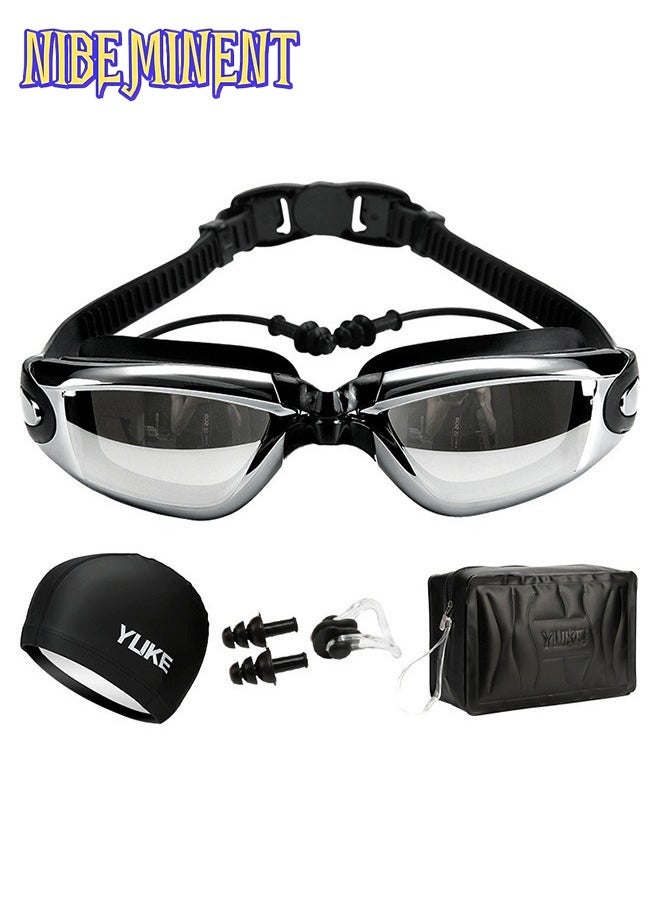 NIBEMINENT 5 Pieces Adjustable Swimming Goggles Sets Anti-Leak, Anti-Fog,with Swimming Cap,Nose Clip Ear Plugs,Waterproof Bag Case , Suitable for Adult Men ,Women ,Teenagers,Beginners, Professionals - Image 1