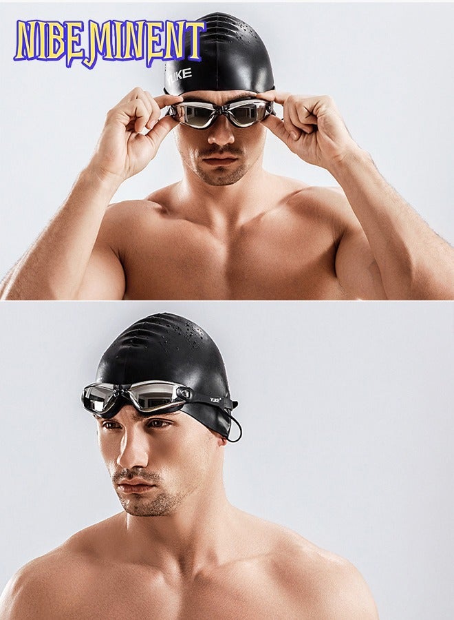 NIBEMINENT 5 Pieces Adjustable Swimming Goggles Sets Anti-Leak, Anti-Fog,with Swimming Cap,Nose Clip Ear Plugs,Waterproof Bag Case , Suitable for Adult Men ,Women ,Teenagers,Beginners, Professionals - Image 3