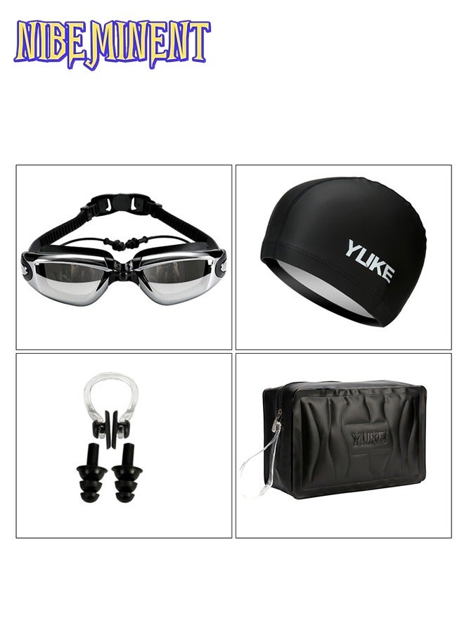 NIBEMINENT 5 Pieces Adjustable Swimming Goggles Sets Anti-Leak, Anti-Fog,with Swimming Cap,Nose Clip Ear Plugs,Waterproof Bag Case , Suitable for Adult Men ,Women ,Teenagers,Beginners, Professionals - Image 4