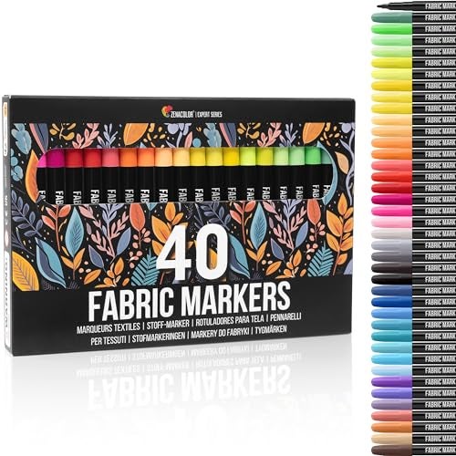 Zenacolor 40 Fabric Markers Pens Set Non Toxic Indelible and Permanent Fabric Paint Fine Point Tip Textile Marker Pen