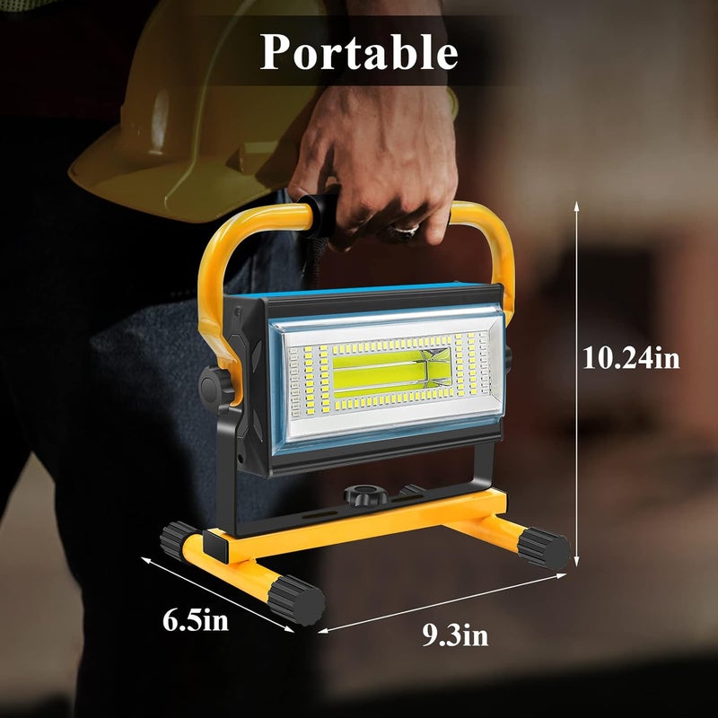 Tresda Store 100W COB Rechargeable Work Light, 7000LM Cordless LED Work Lights, Waterproof Portable Flood Light with Stand for Outdoor Camping, Hiking, Garage, Car Repairing, Workshop Job Site Lighting - Image 4