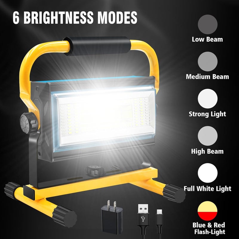Tresda Store 100W COB Rechargeable Work Light, 7000LM Cordless LED Work Lights, Waterproof Portable Flood Light with Stand for Outdoor Camping, Hiking, Garage, Car Repairing, Workshop Job Site Lighting - Image 2