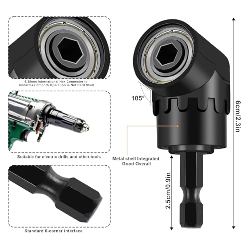 Fruholt 17 Pcs Flexible Drill Bit Extension 105 Degree Right Angle Drill Adapter,360° Rotatable 1/4 3/8 1/2" Impact Grade Socket Adapter Set,90° Angled Bits,Super Bit Shaft Extension Bits,Screwdriver Bit Set - Image 5