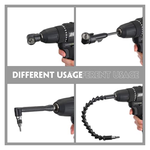 Fruholt 17 Pcs Flexible Drill Bit Extension 105 Degree Right Angle Drill Adapter,360° Rotatable 1/4 3/8 1/2" Impact Grade Socket Adapter Set,90° Angled Bits,Super Bit Shaft Extension Bits,Screwdriver Bit Set - Image 3