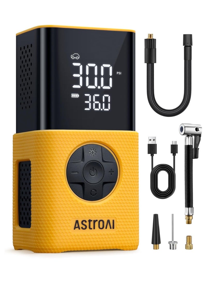 AstroAI Tire Inflator L7S Portable Air Compressor Cordless Bike Pump with Digital Dual Values Display, 150 PSI Car Tires Pump with LED Lights Air Pump for Cars, Motorcycles, Bikes, Balls - Image 1