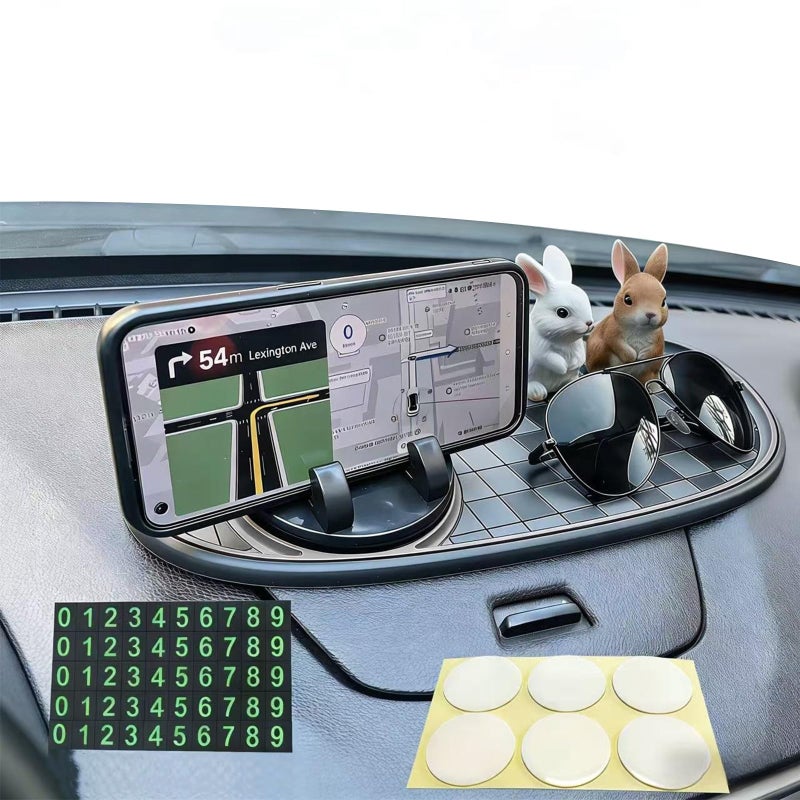 Kraoouis Universal Car AntiSlip Mat Dashboard Mat with 360 Rotating Phone Holder with Temporary Parking Number with ResidueFree Adhesive Tape MultiFunctional Organizer Pad for Sunglasses Keys Gary - Image 3