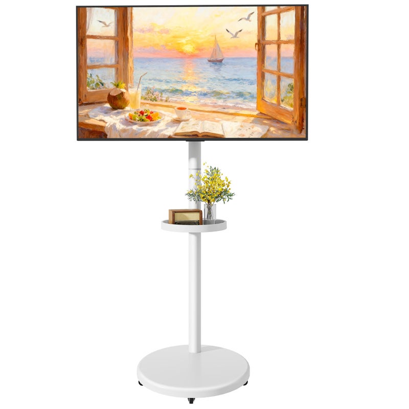ECOTINY Height Adjustable Rolling TV Stand for 13-43 Inch TV up to 33 Pounds, Portrait to Landscape, Mobile TV Cart with Adjustable Storage Box and Shelf Max VESA 200x200mm - Image 1