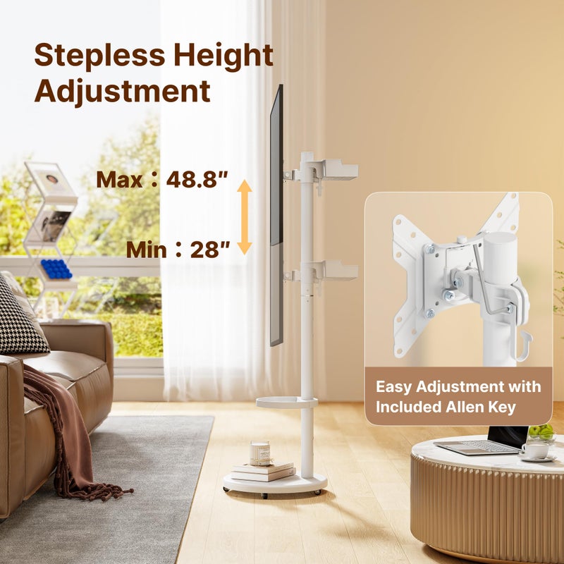 ECOTINY Height Adjustable Rolling TV Stand for 13-43 Inch TV up to 33 Pounds, Portrait to Landscape, Mobile TV Cart with Adjustable Storage Box and Shelf Max VESA 200x200mm - Image 2